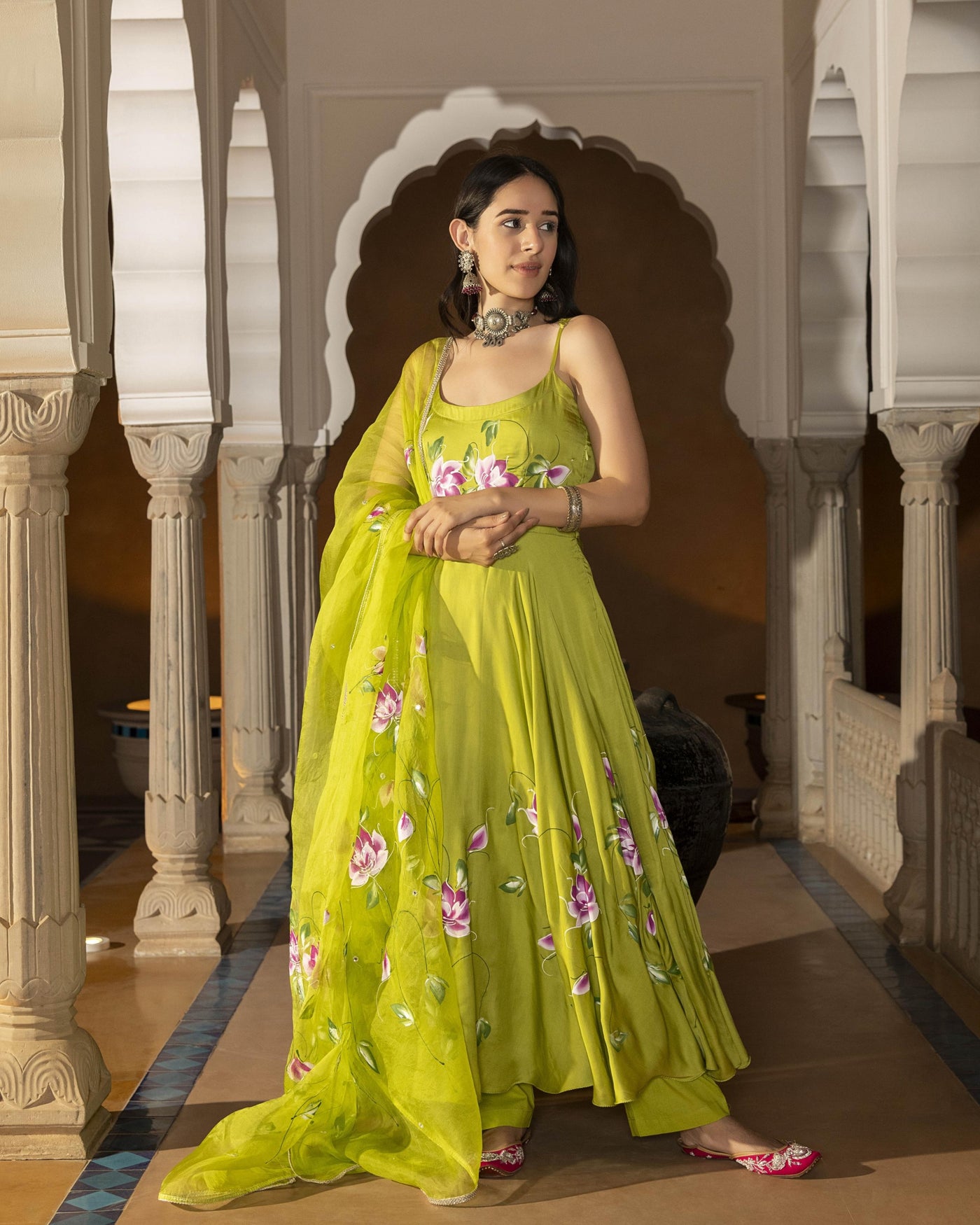 Shop Sanna Handpainted Satin Suit Set for Women Online in India at Aachho