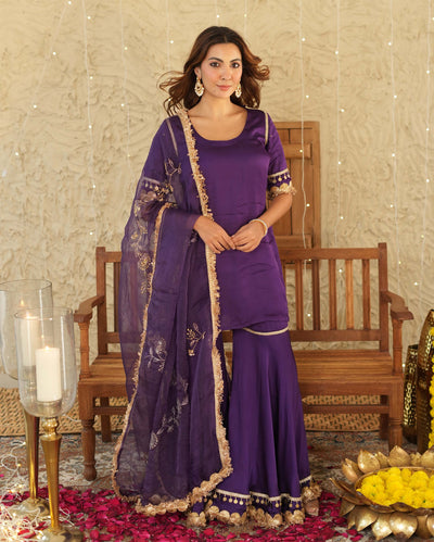 Ujwal Purple Solid Satin Sharara Set