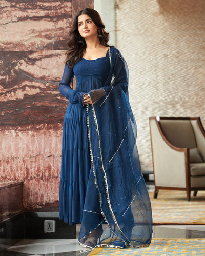 Aradhna Blue Embroidered Georgette Suit Set