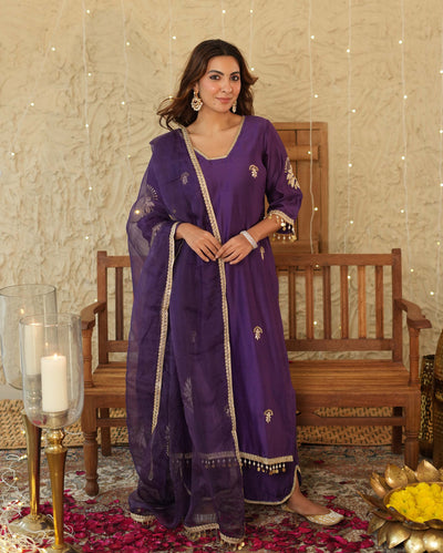 Swarna Purple Embroidered Chanderi Suit Set