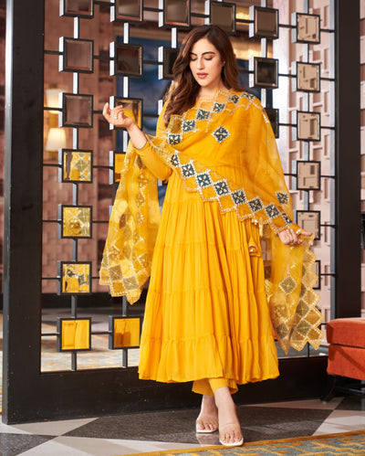 Resham Yellow Gotapatti Georgette Suit Set