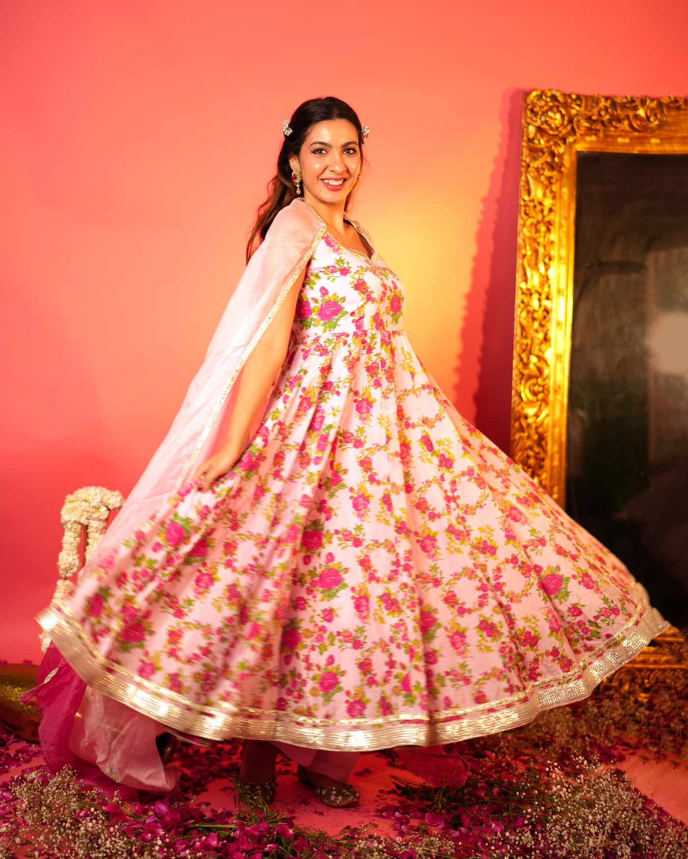 Gulaab Baby Pink Printed Silk Suit Set