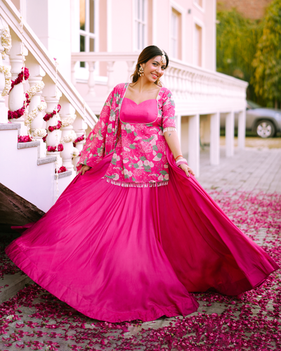 Malti Pink Printed Chinon Lehenga Set