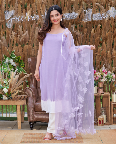 Zane Lavendar Solid Silk Kurta Set