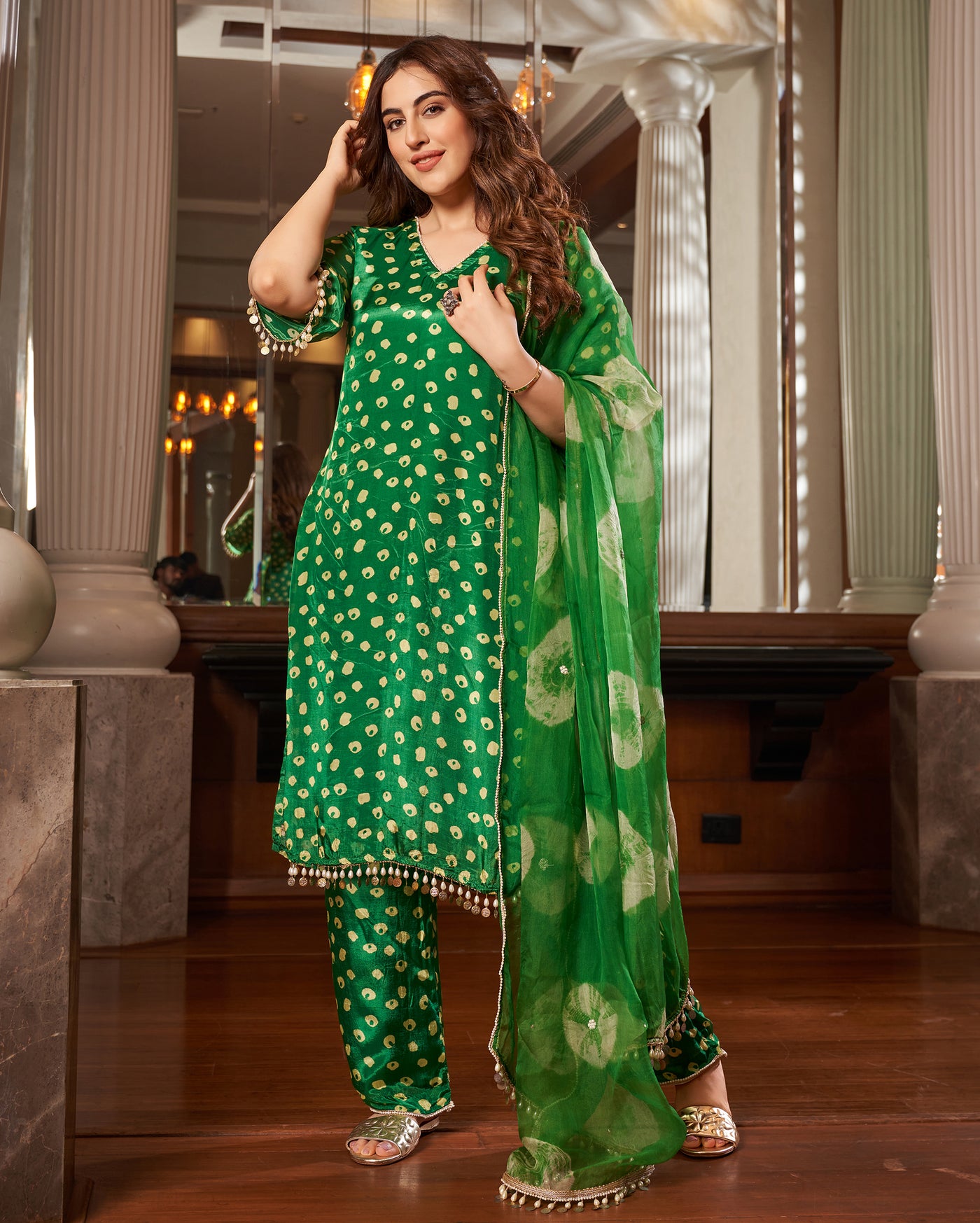 Raksika Green Bandhani Silk Suit Set