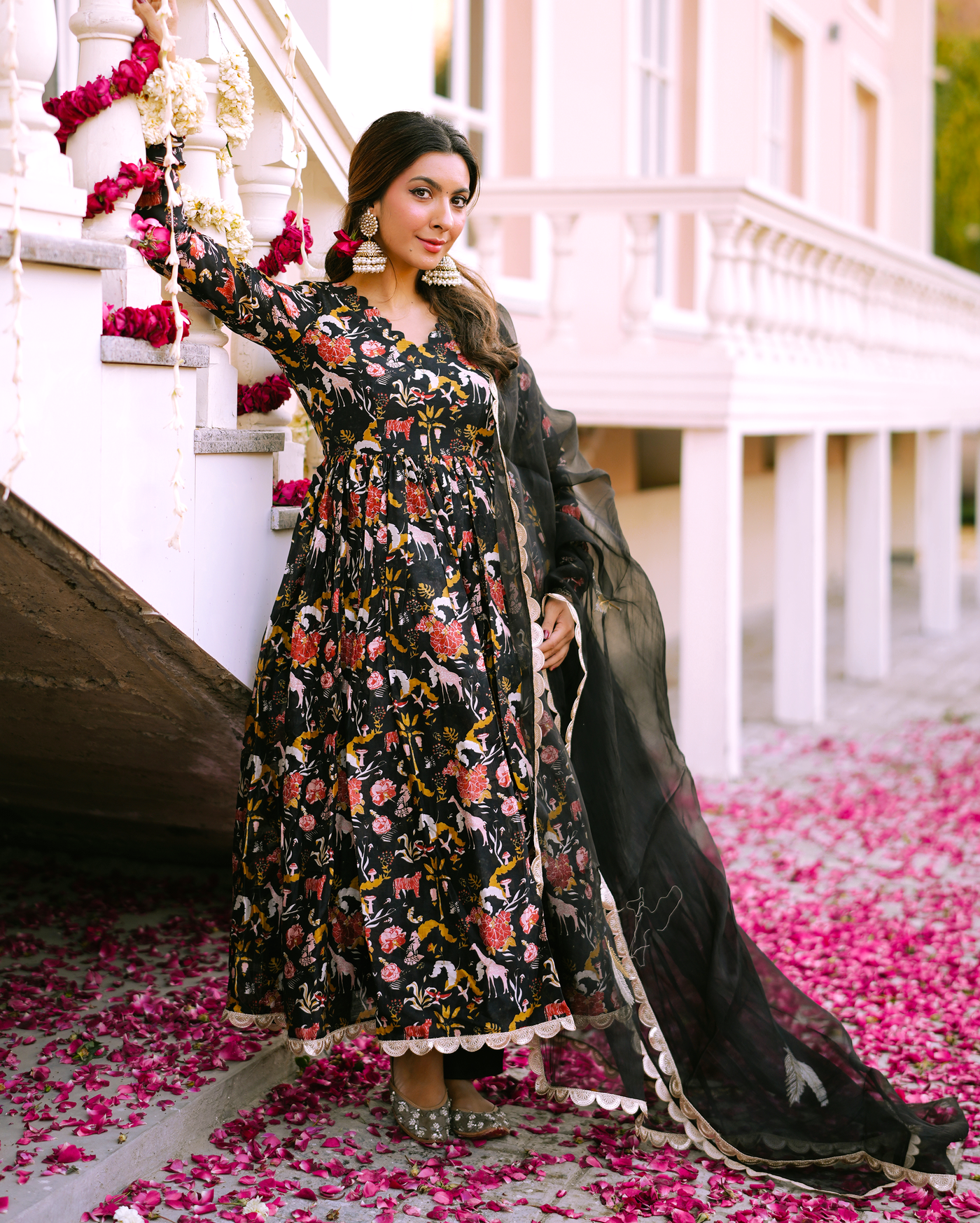 Nalini Black Printed Chanderi Suit Set