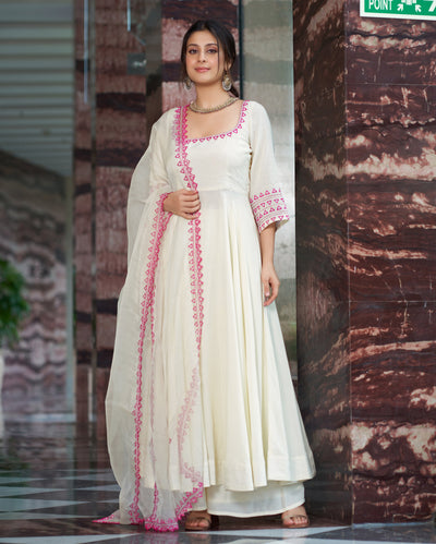 Rajsi Pink Cream Embroidered Muslin Silk Suit Set