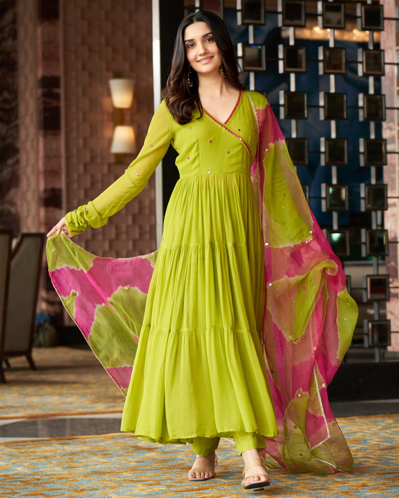 Leela Neon Green Embroidered Georgette Suit Set