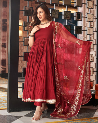 Chandni Maroon Gotapatti Cotton Suit Set