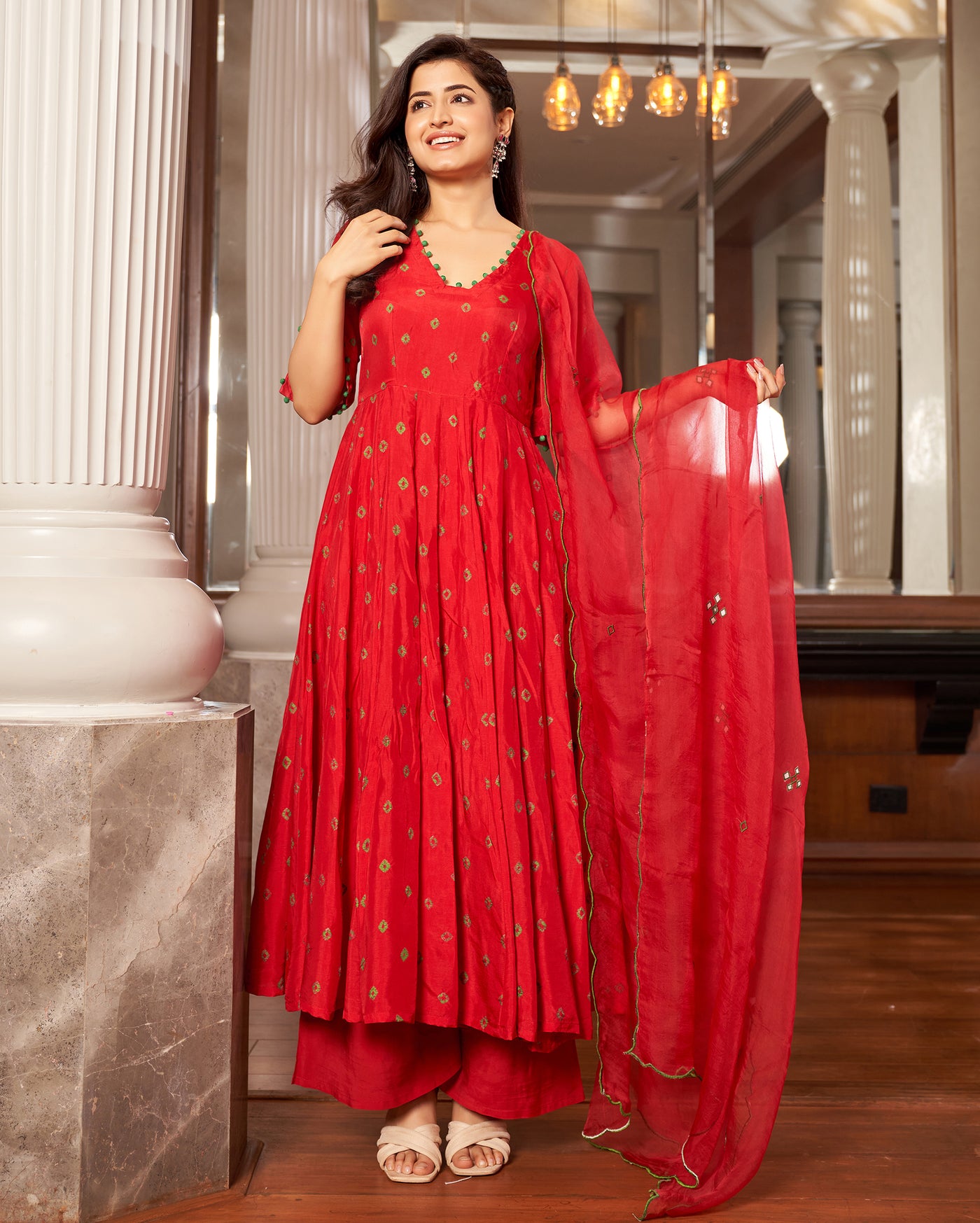 Rasa Red Bandhani Silk Suit Set