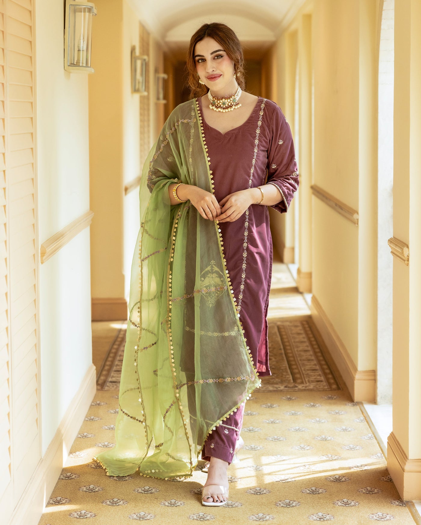 Kainat Mauve Embroidered Velvet Suit Set