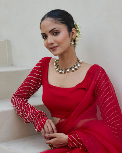 Victoria Charm Red Georgette Embroidered Blouse