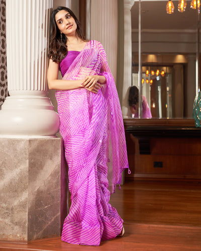 Varaha Purple Leheriya Organza Pre Draped Saree