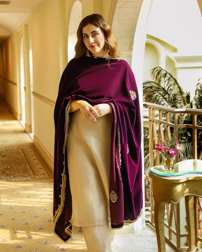 Surkh Purple Solid Velvet Shawl