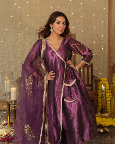 Jhilmil Purple Solid Tissue Suit Set