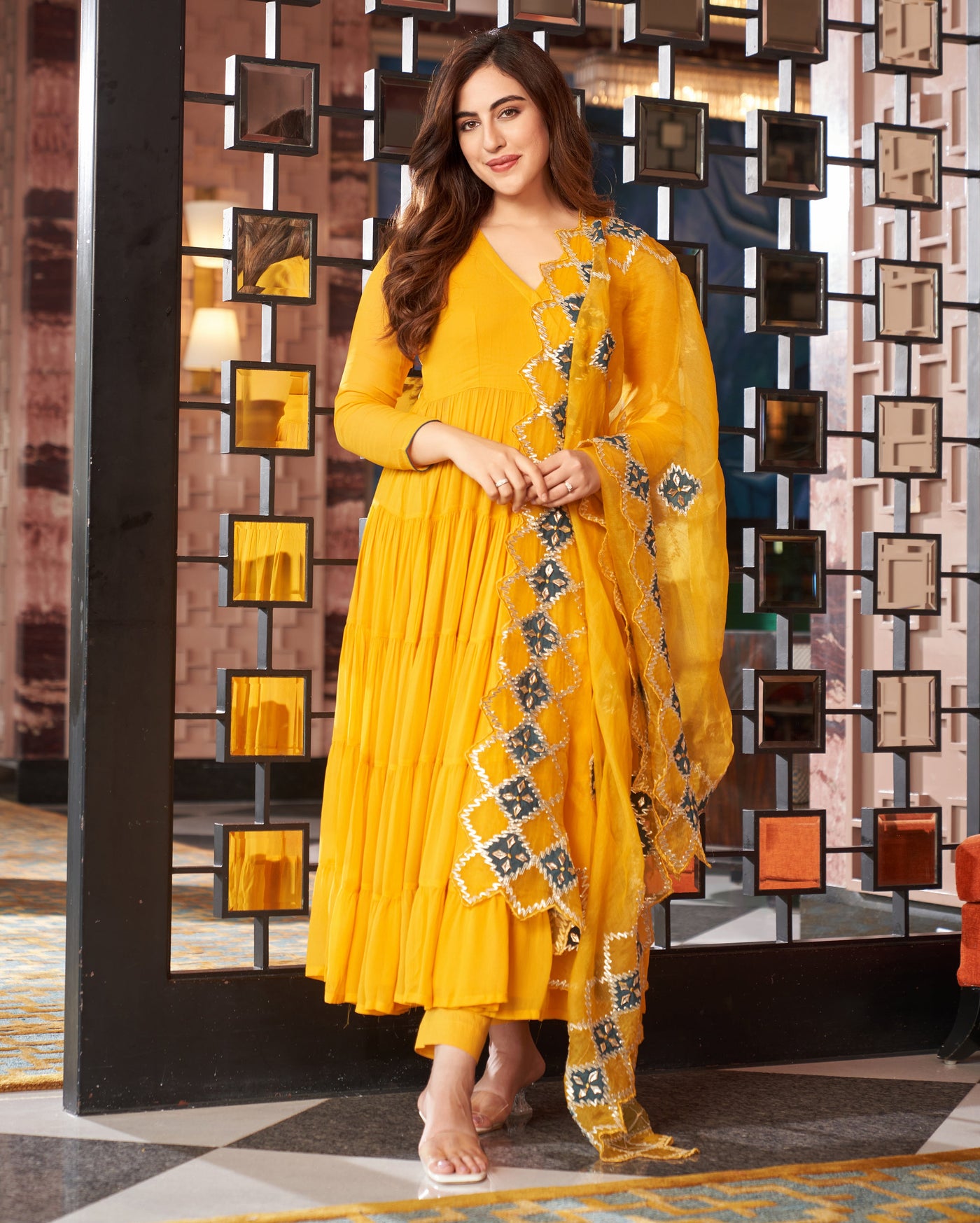 Resham Yellow Gotapatti Georgette Suit Set