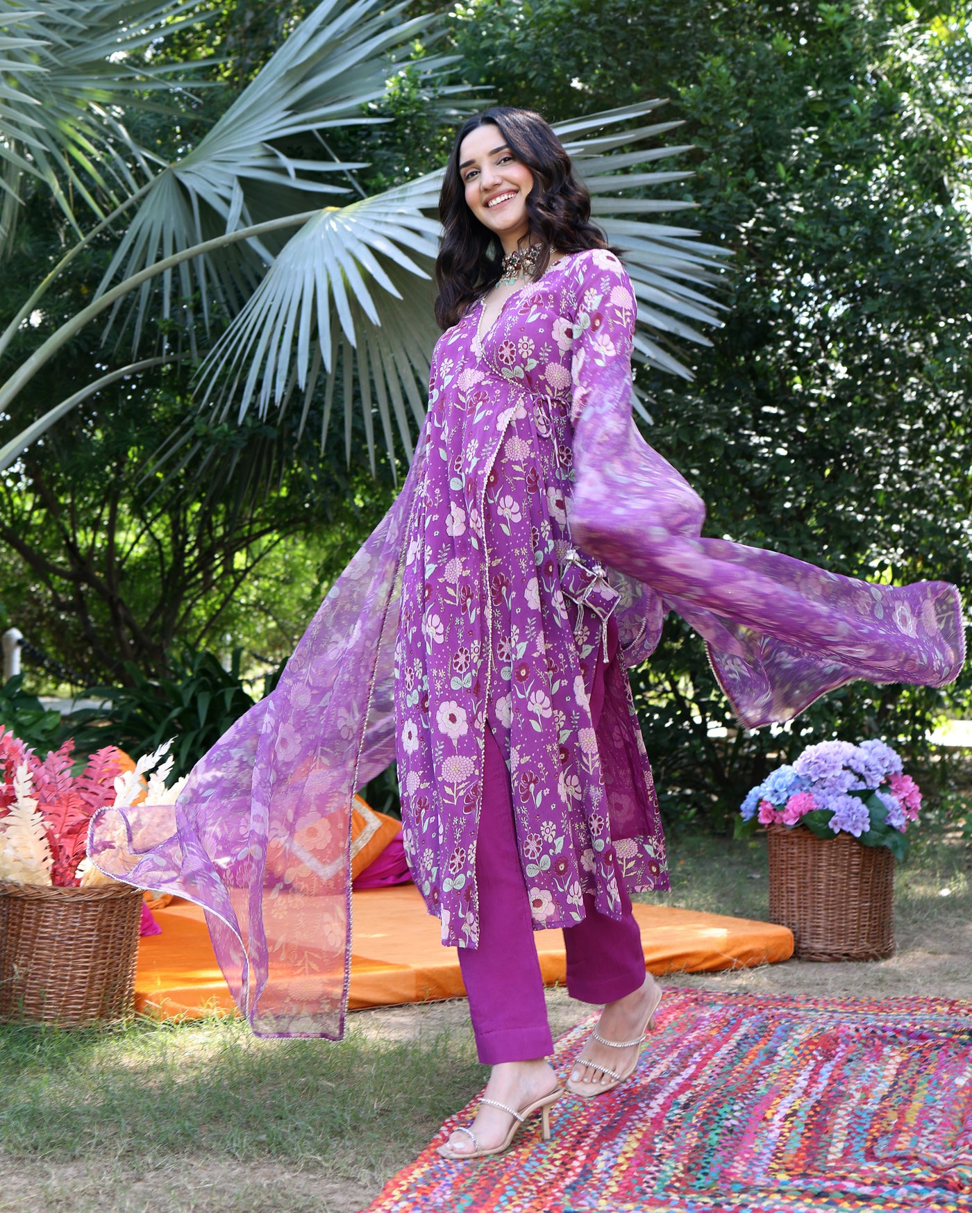 Iris Bloom Purple Printed Georgette Suit Set