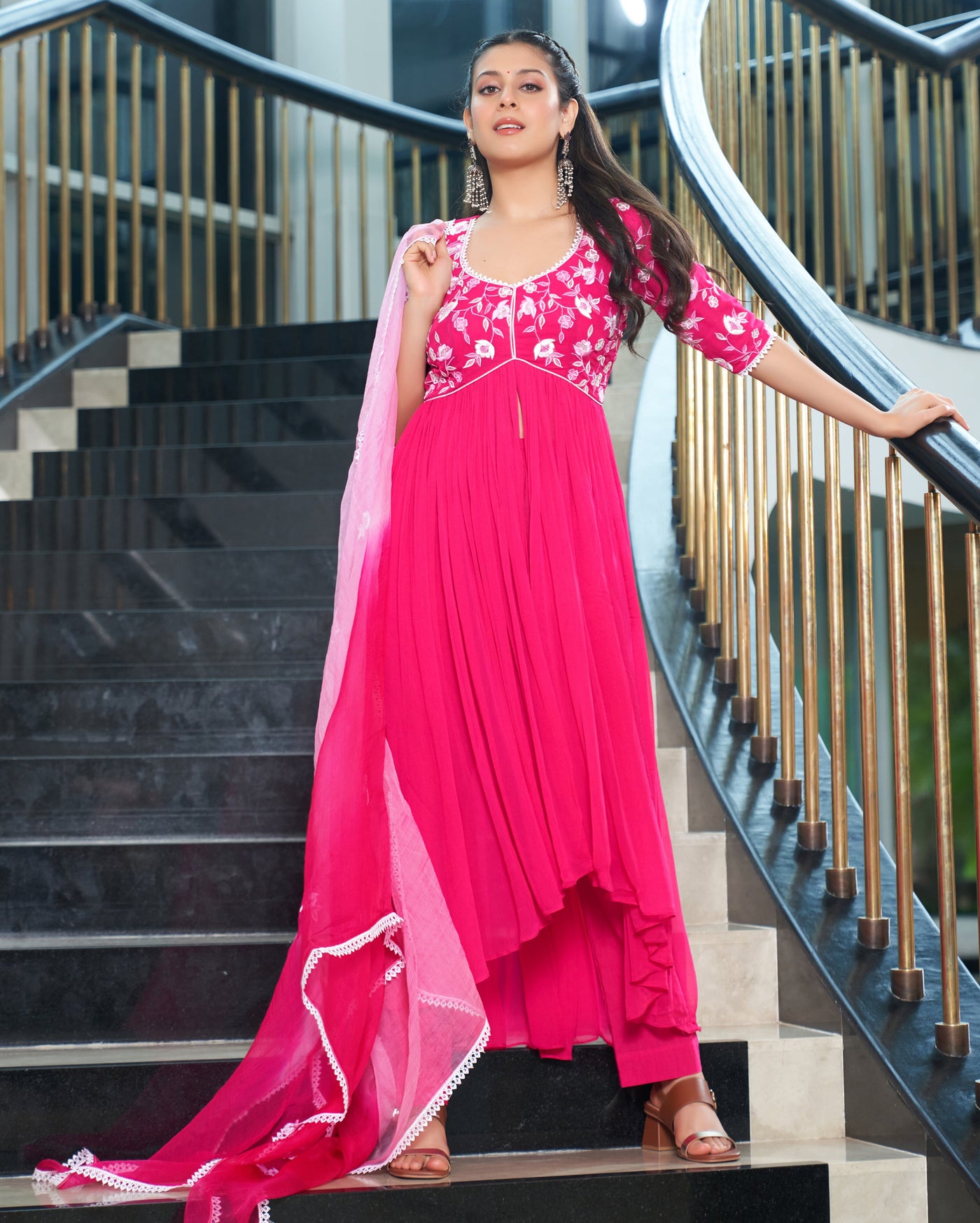 Orchid Pink Embroidered Georgette Suit Set