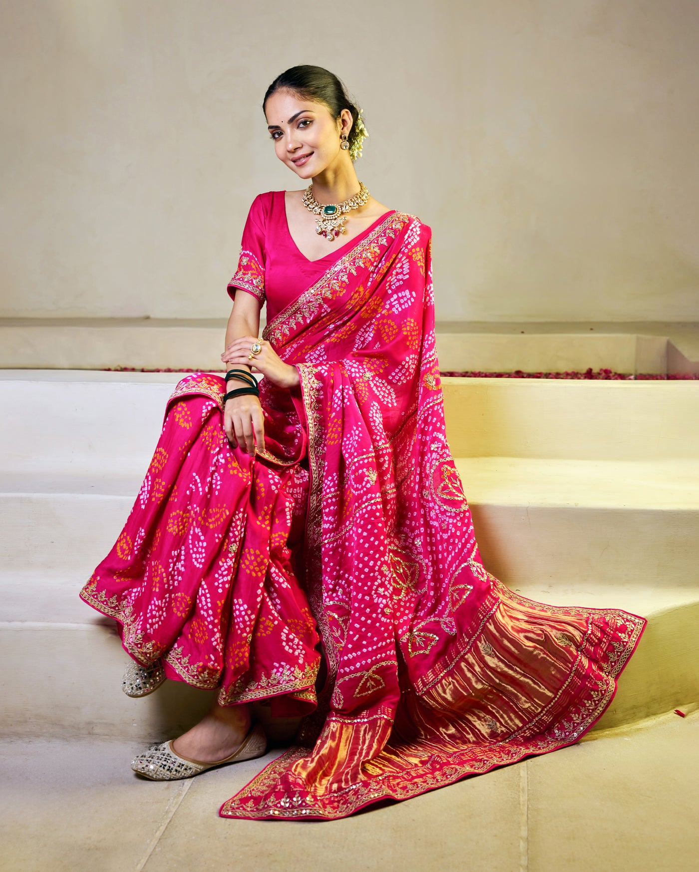 Rangoli Pink Silk Bandhani Saree