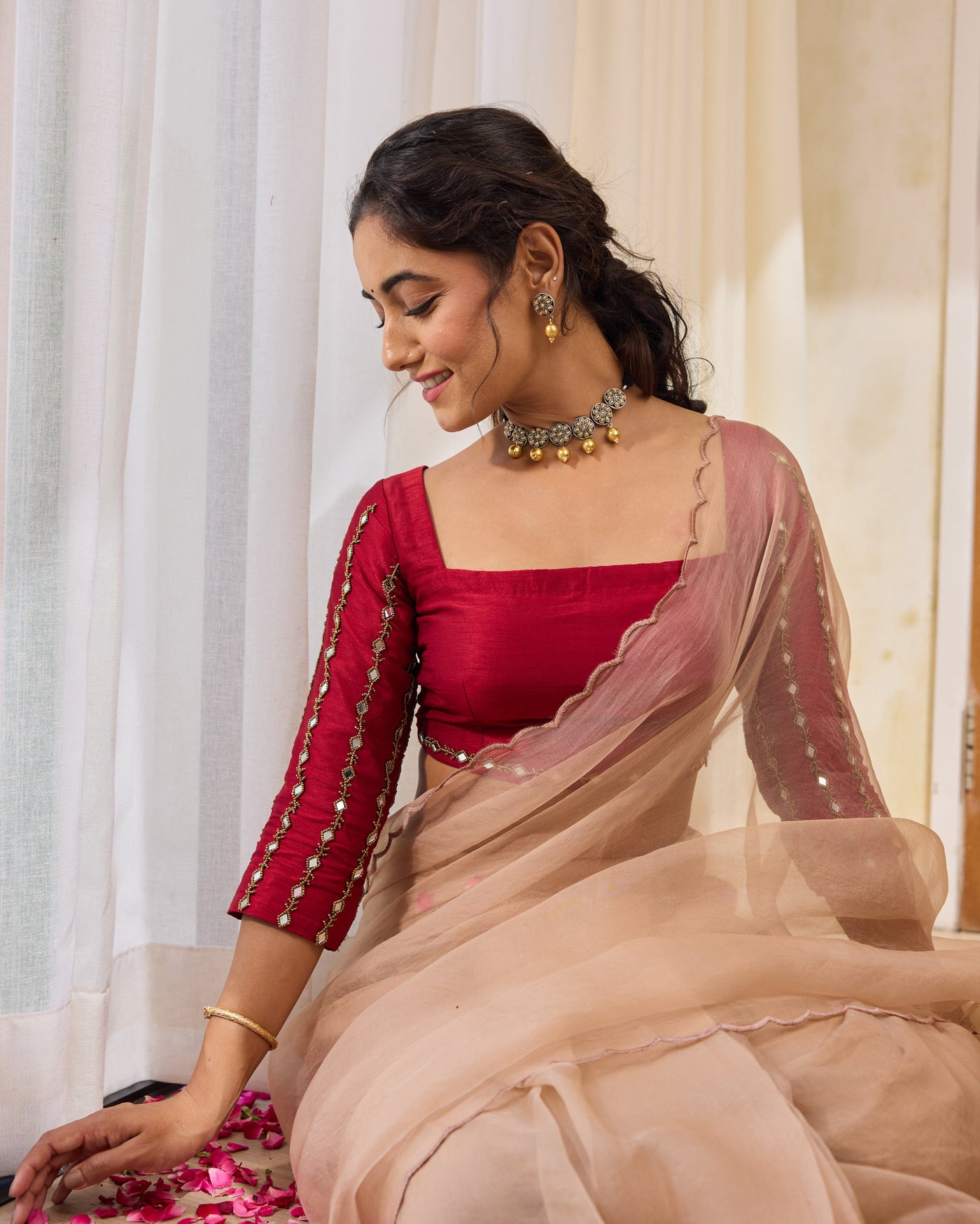 Desert Bloom Maroon Silk Embroidered Blouse