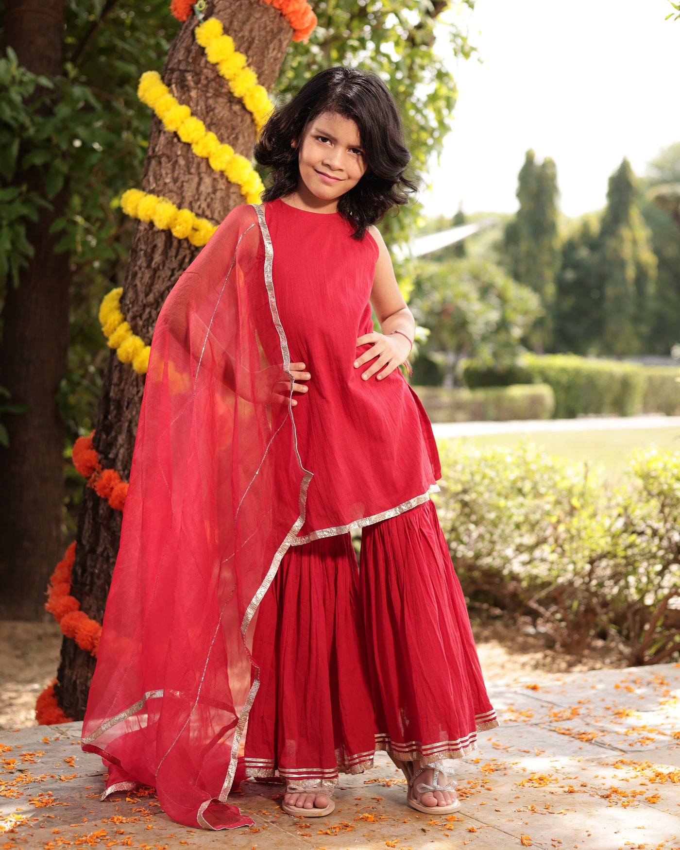 Cheeky Red Gotapatti Cotton Sharara Set