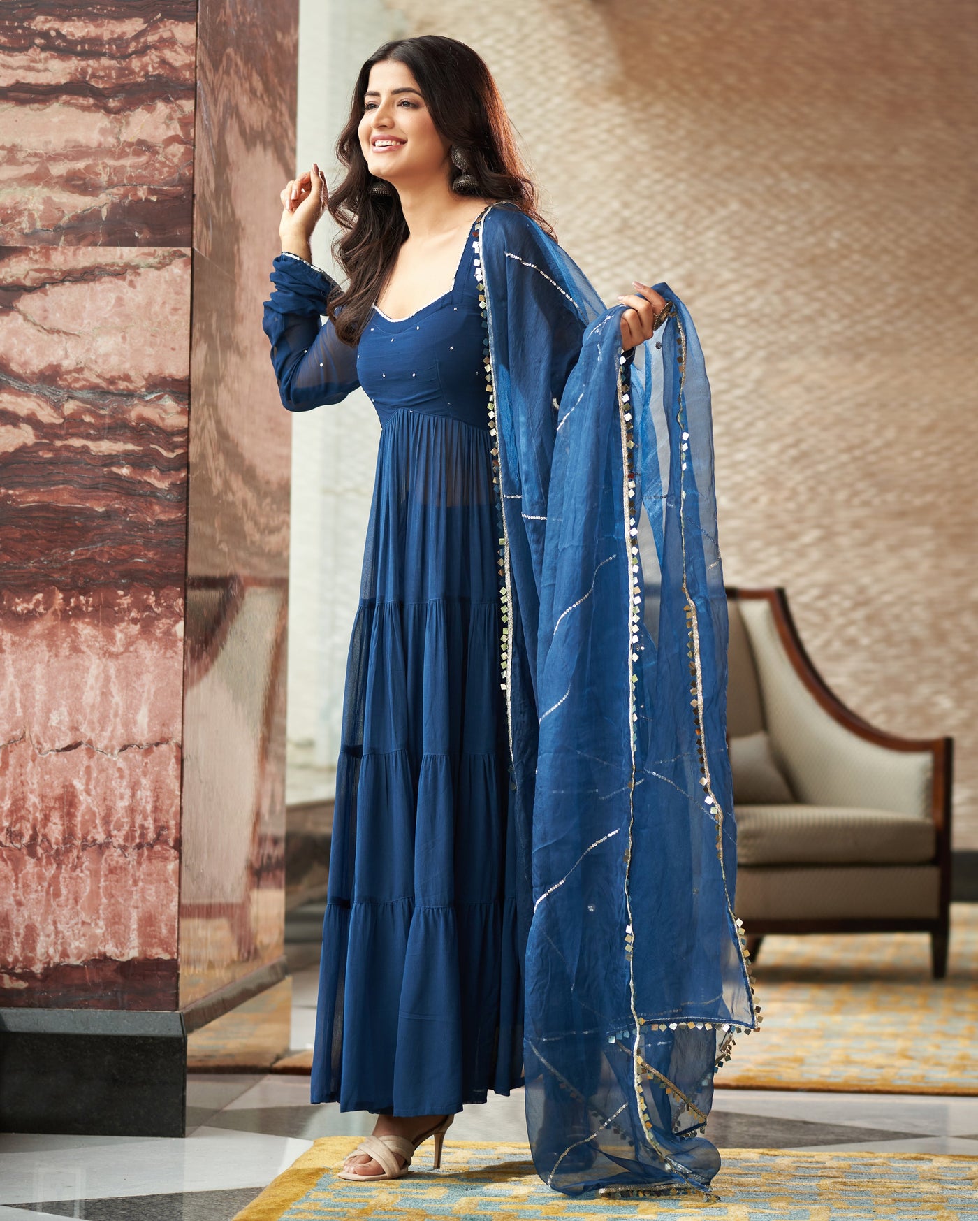 Aradhna Blue Embroidered Georgette Suit Set