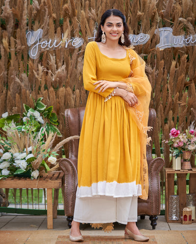 Aaira Musturd Yellow Solid Silk Suit Set