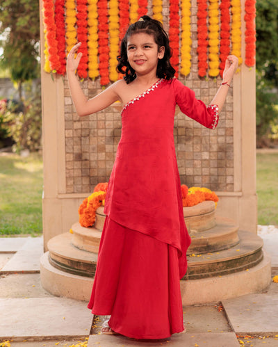 Cheery Charm Red Satin Coord Set 