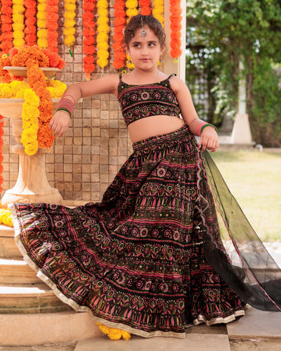 Noir Mystique Black Chanderi Lehenga Set 