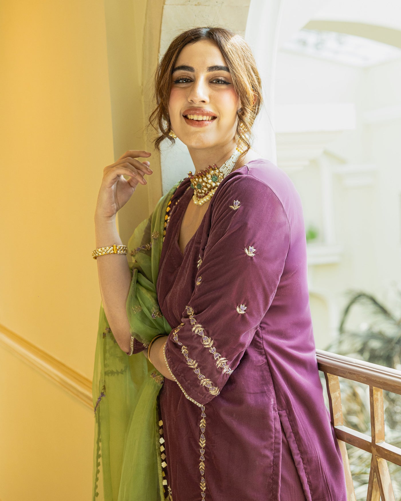 Kainat Mauve Embroidered Velvet Suit Set