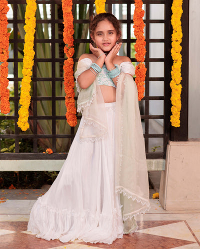 Snowflake Serenade White Silk Lehenga Set
