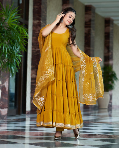 Vedika Mustard Yellow Gotapatti Cotton Suit Set