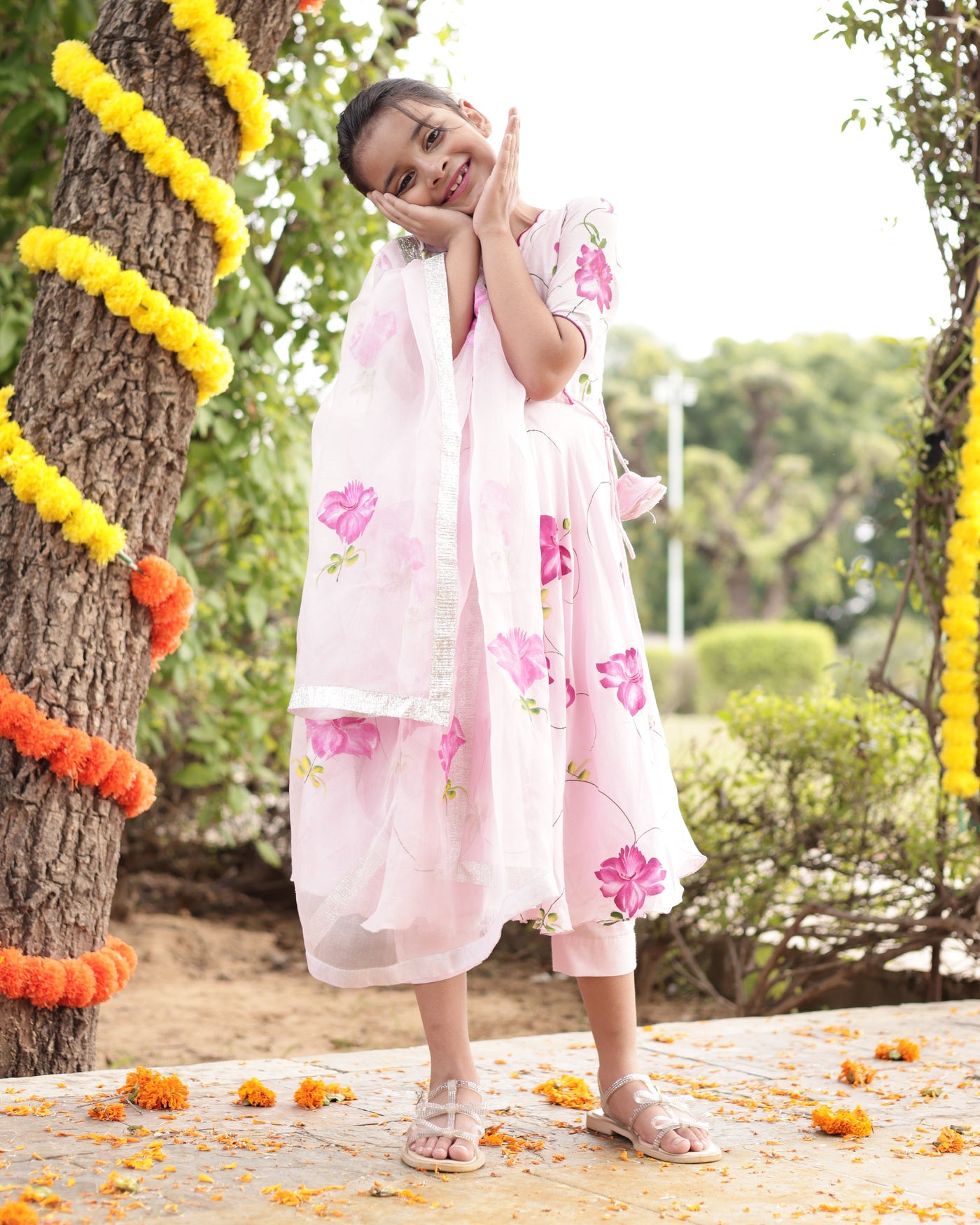 Dandelion Pink Muslin Silk Handcrafted Suit Set