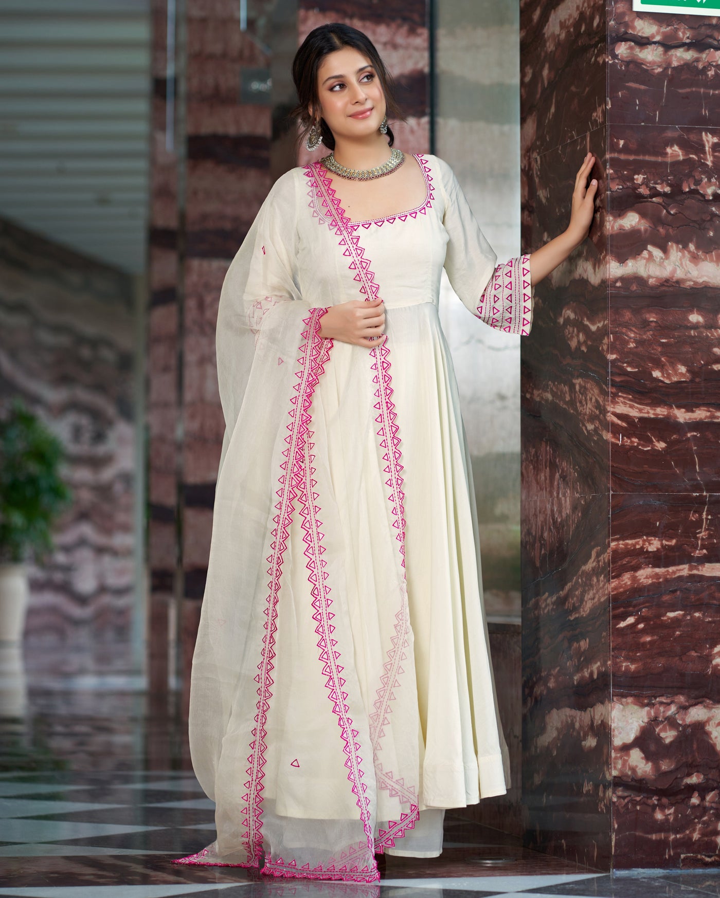 Rajsi Pink Cream Embroidered Muslin Silk Suit Set