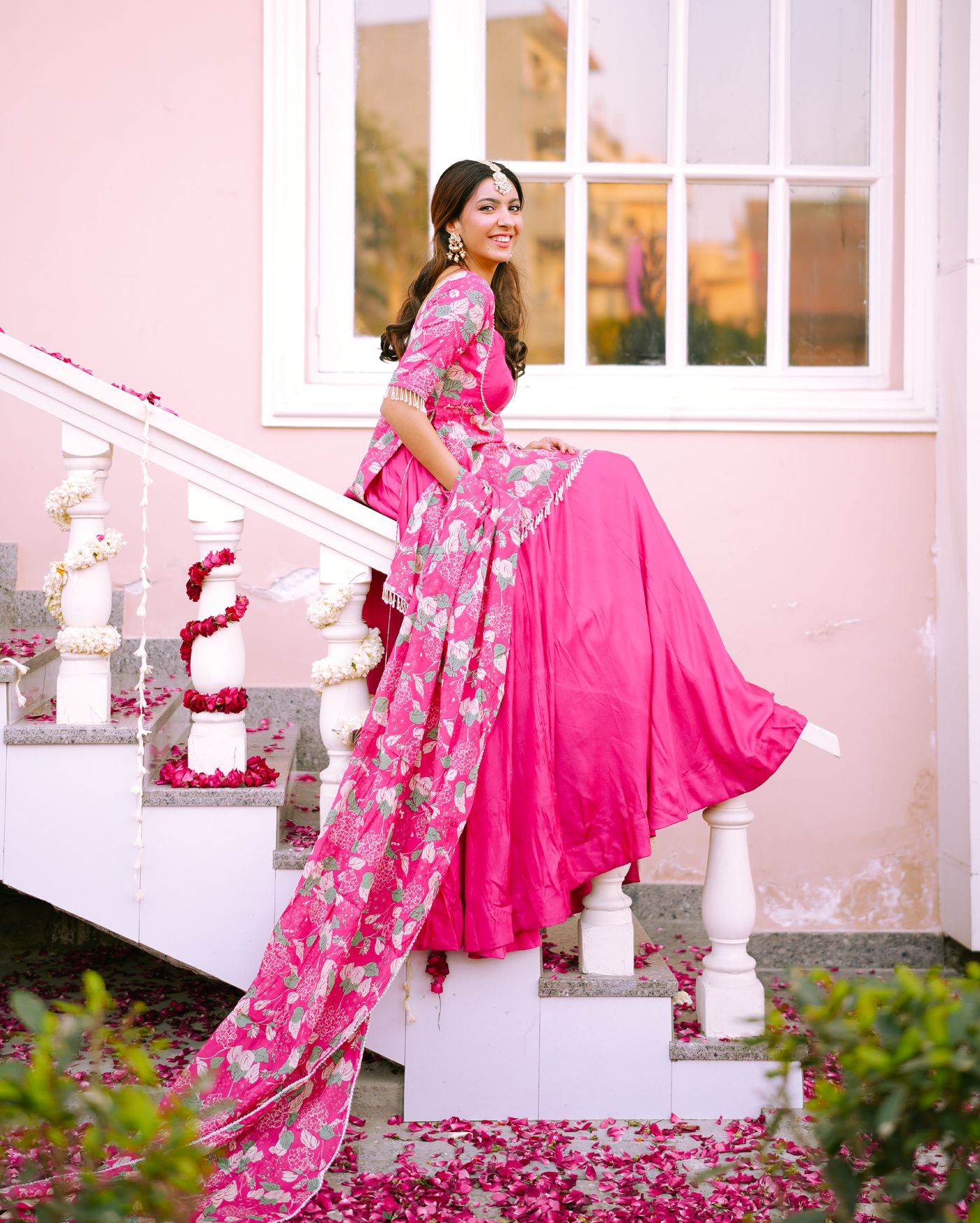 Malti Pink Printed Chinon Lehenga Set