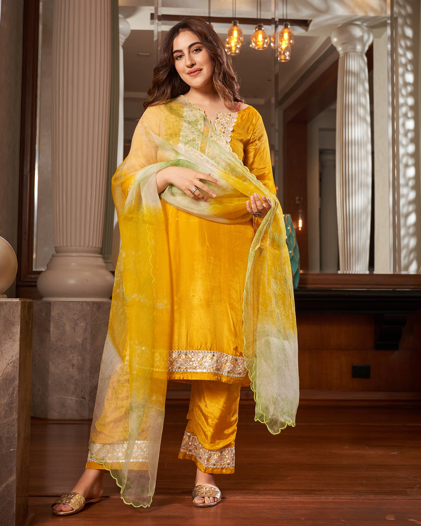 Seedit Yellow Solid Silk Suit Set