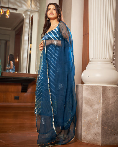 Dhara Blue Leheriya Silk Suit Set