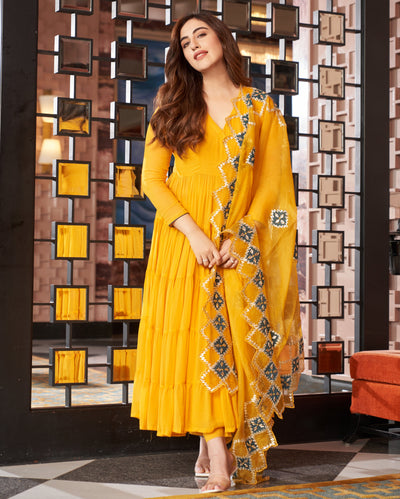 Resham Yellow Gotapatti Georgette Suit Set