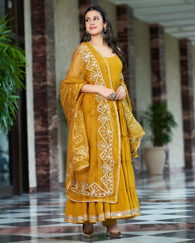 Vedika Mustard Yellow Gotapatti Cotton Suit Set