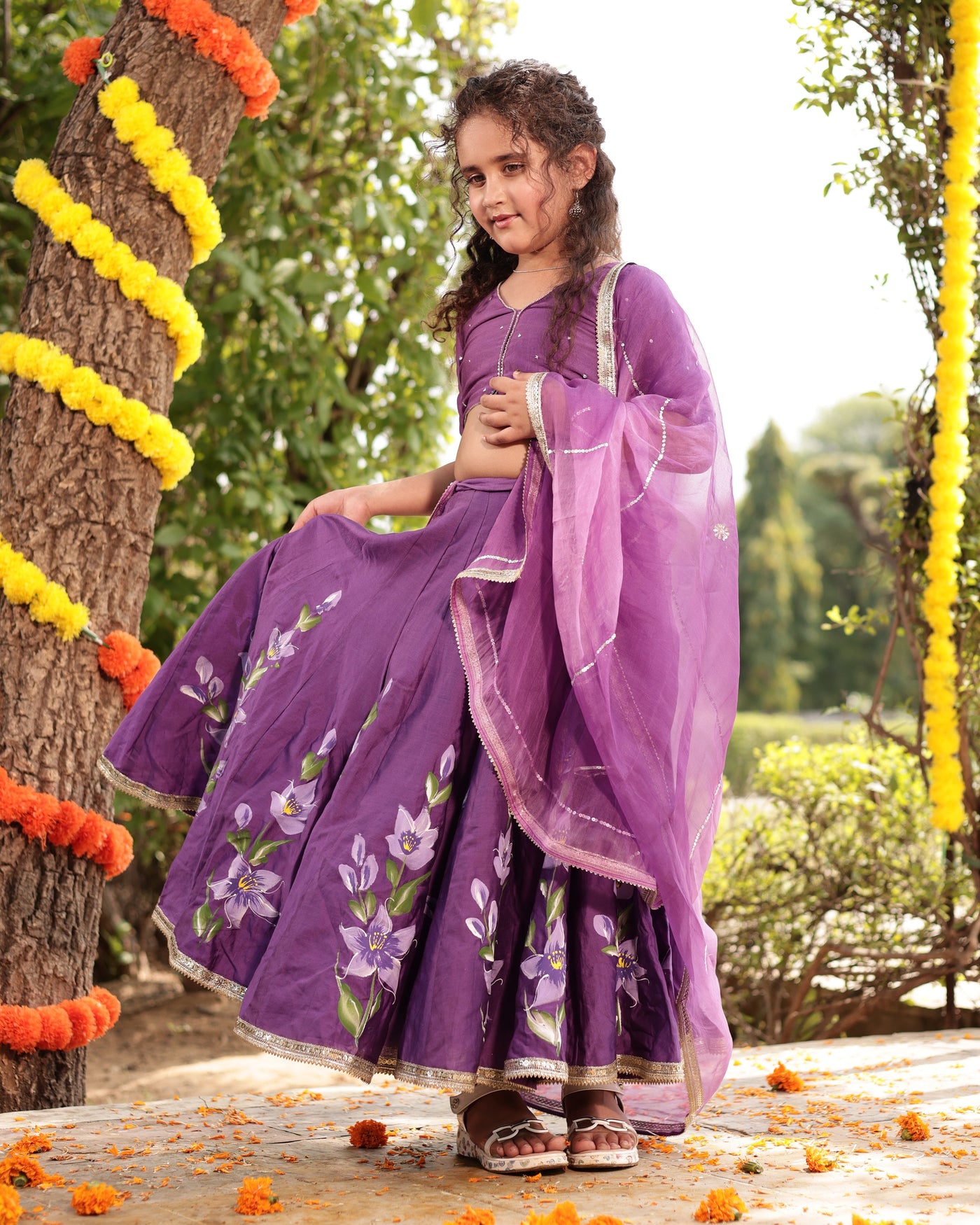 Berry Purple Handpainted Chanderi Lehenga Set