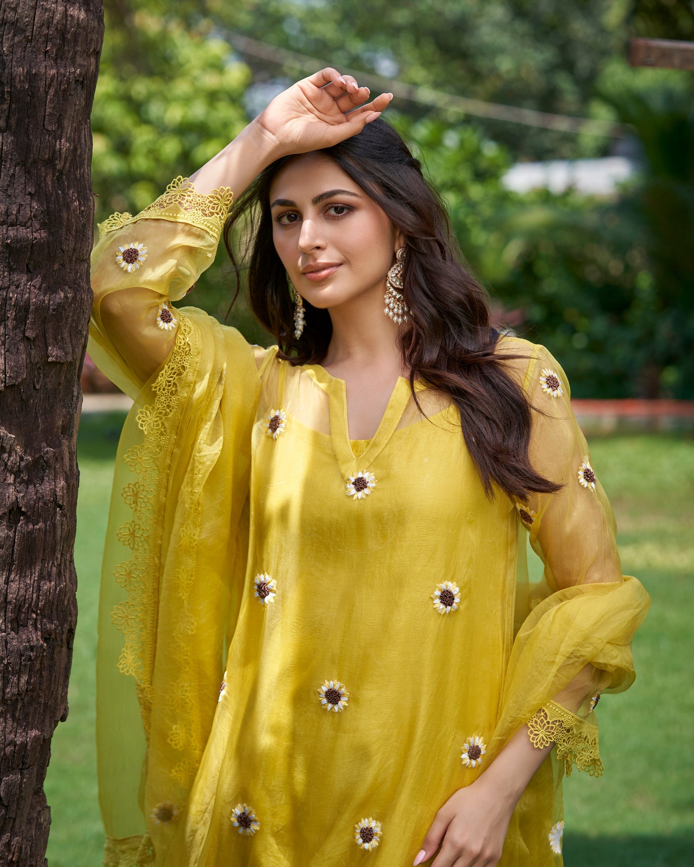 Murat Yellow Embroidered Organza Kurta Set