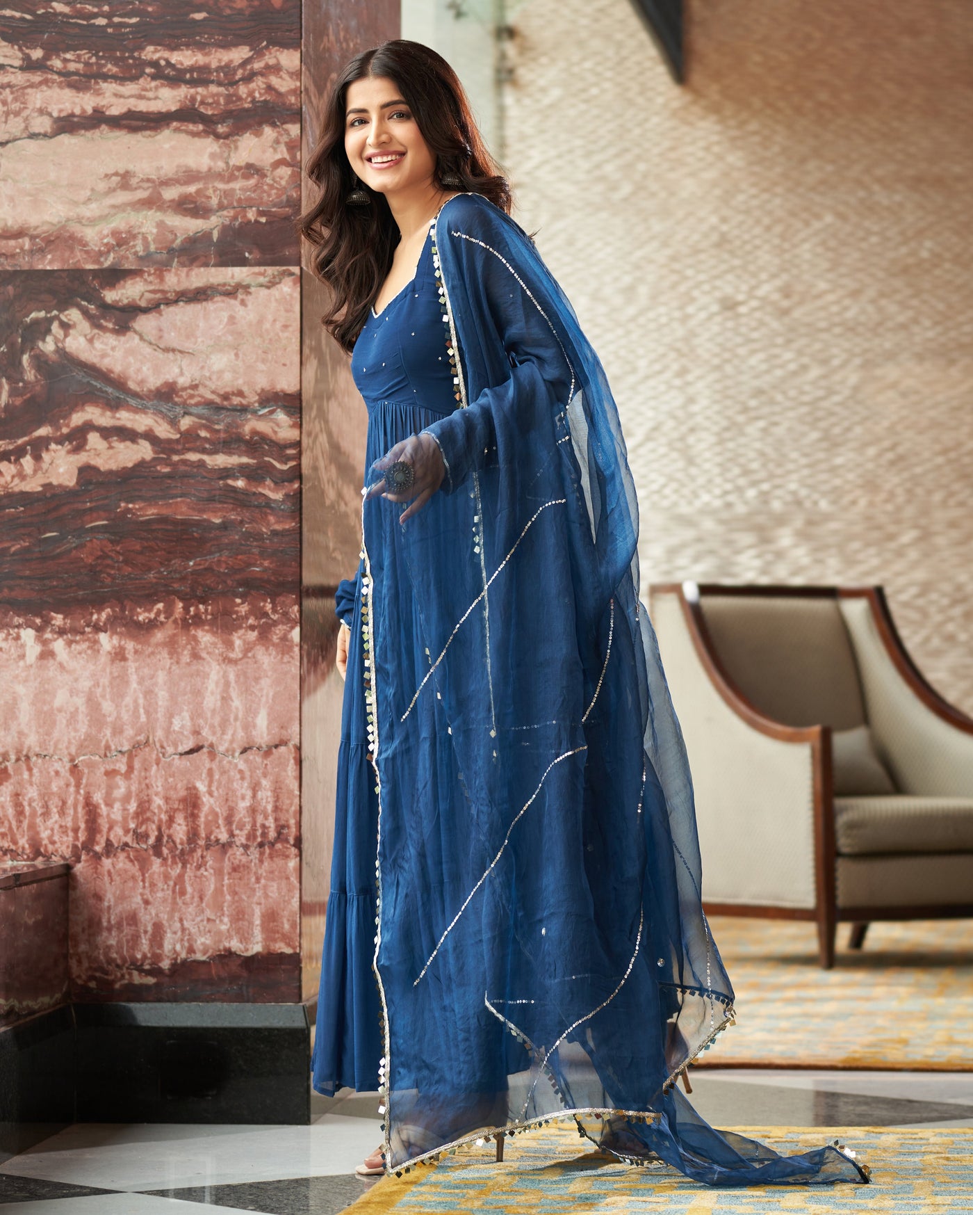 Aradhna Blue Embroidered Georgette Suit Set