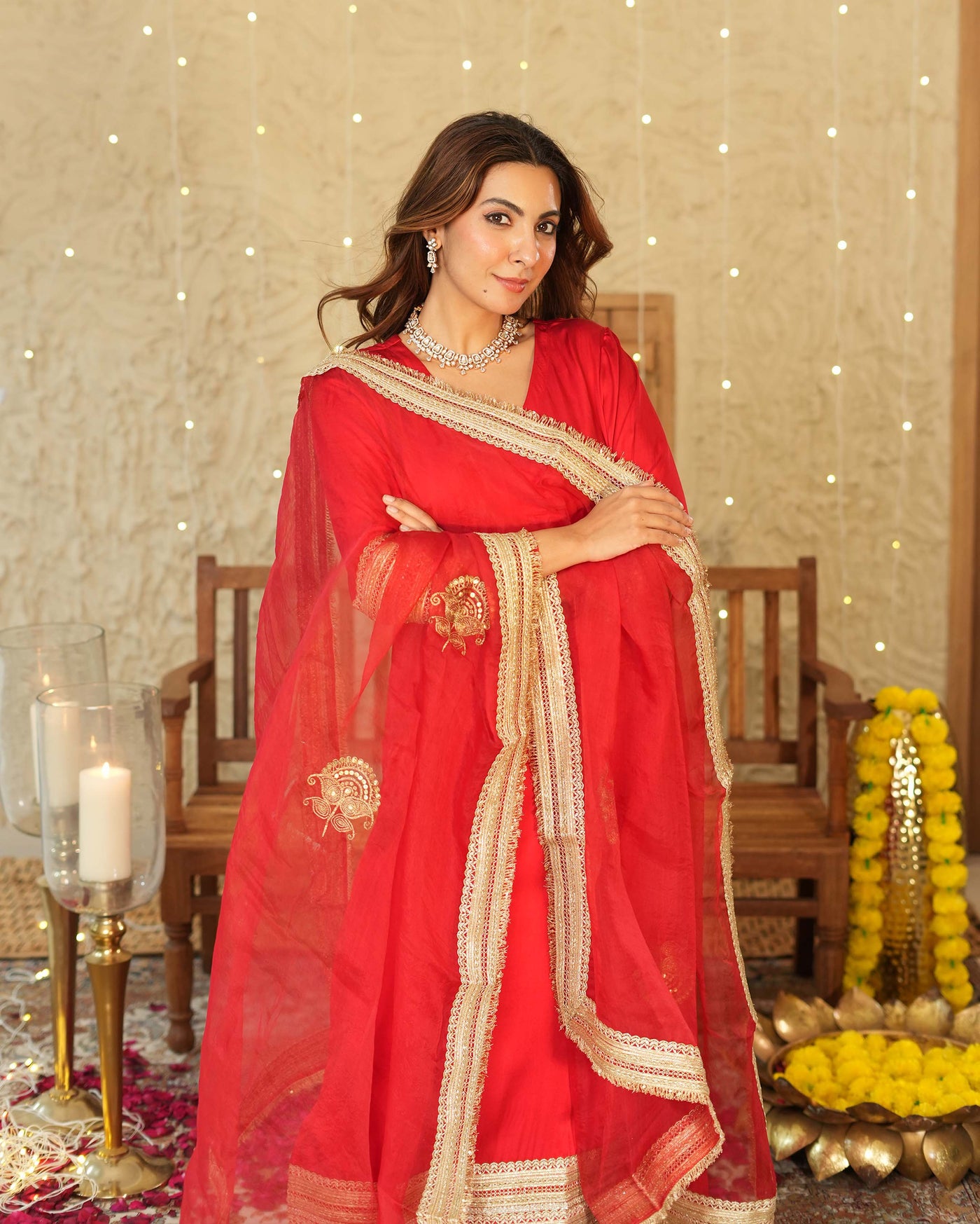 Kumkum Red Solid Satin Suit Set