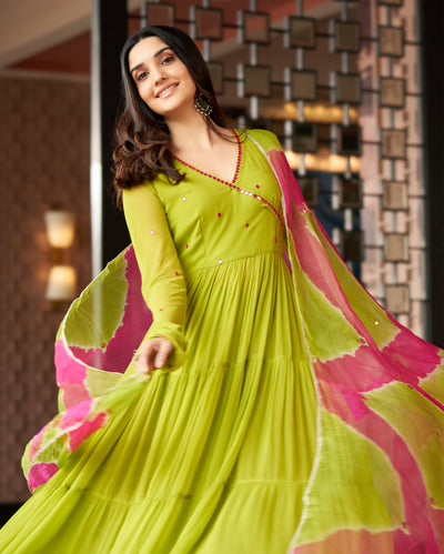 Leela Neon Green Embroidered Georgette Suit Set