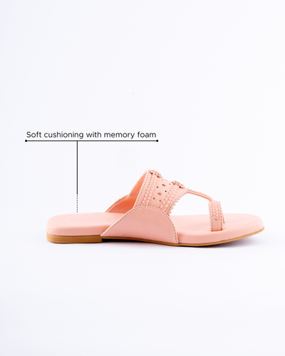 Salmon Peach Solid Kolha Flats