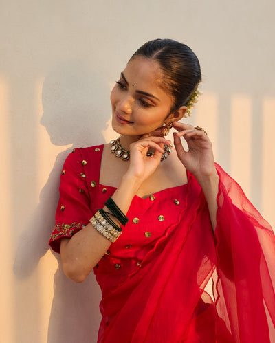 Wildflower Muse Red Silk Embroidered Blouse