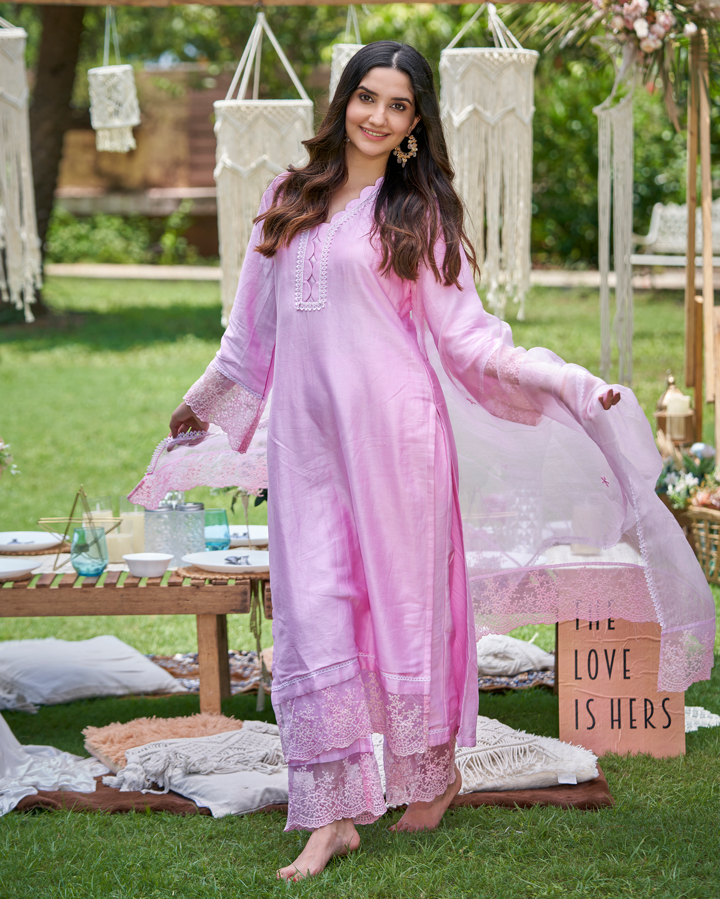 Abir Pink Solid Chanderi Kurta Set