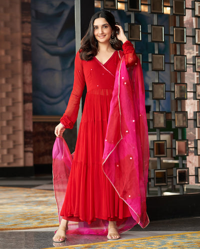 Rajni Red Embroidered Georgette Suit Set