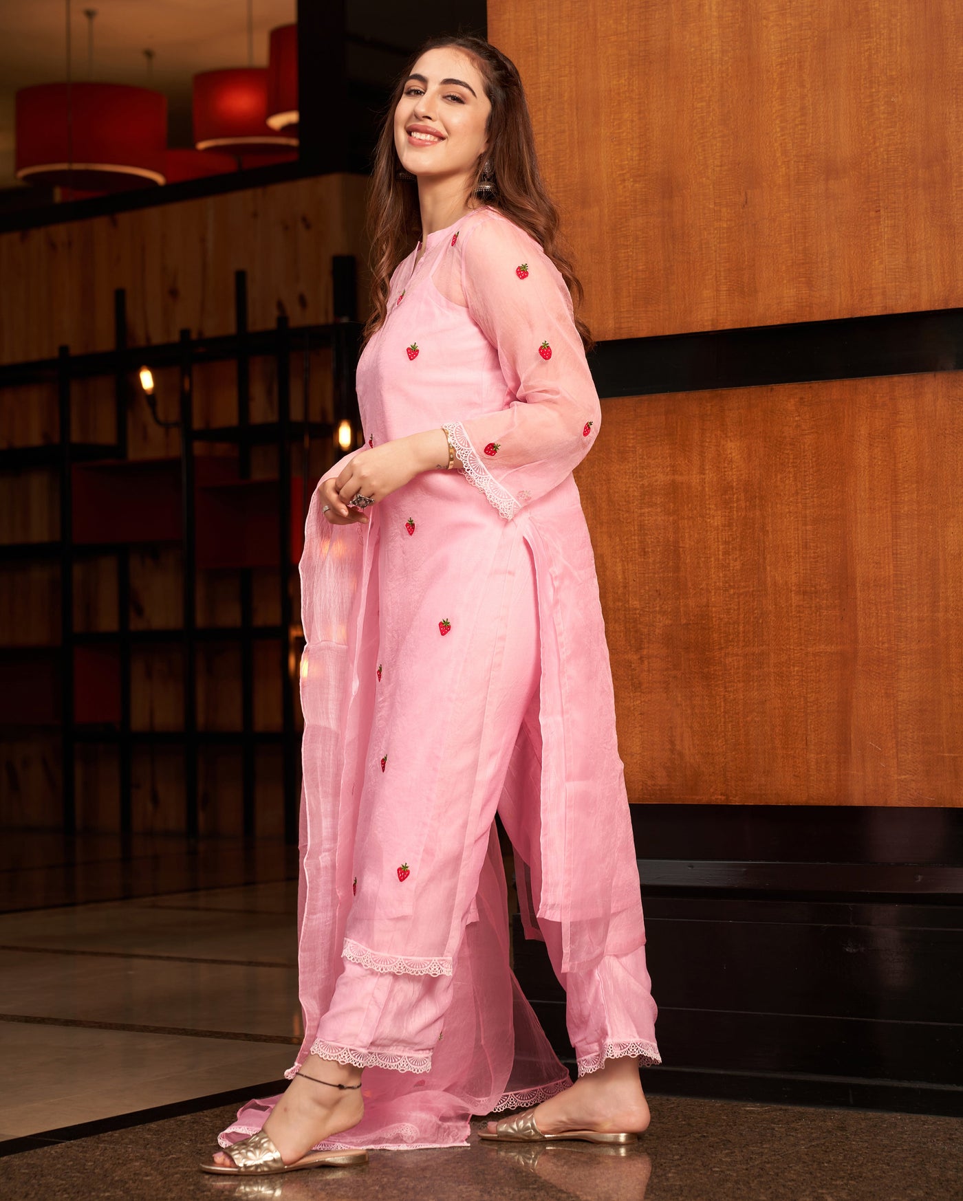 Rangrez Baby Pink Embroidered Organza Suit Set