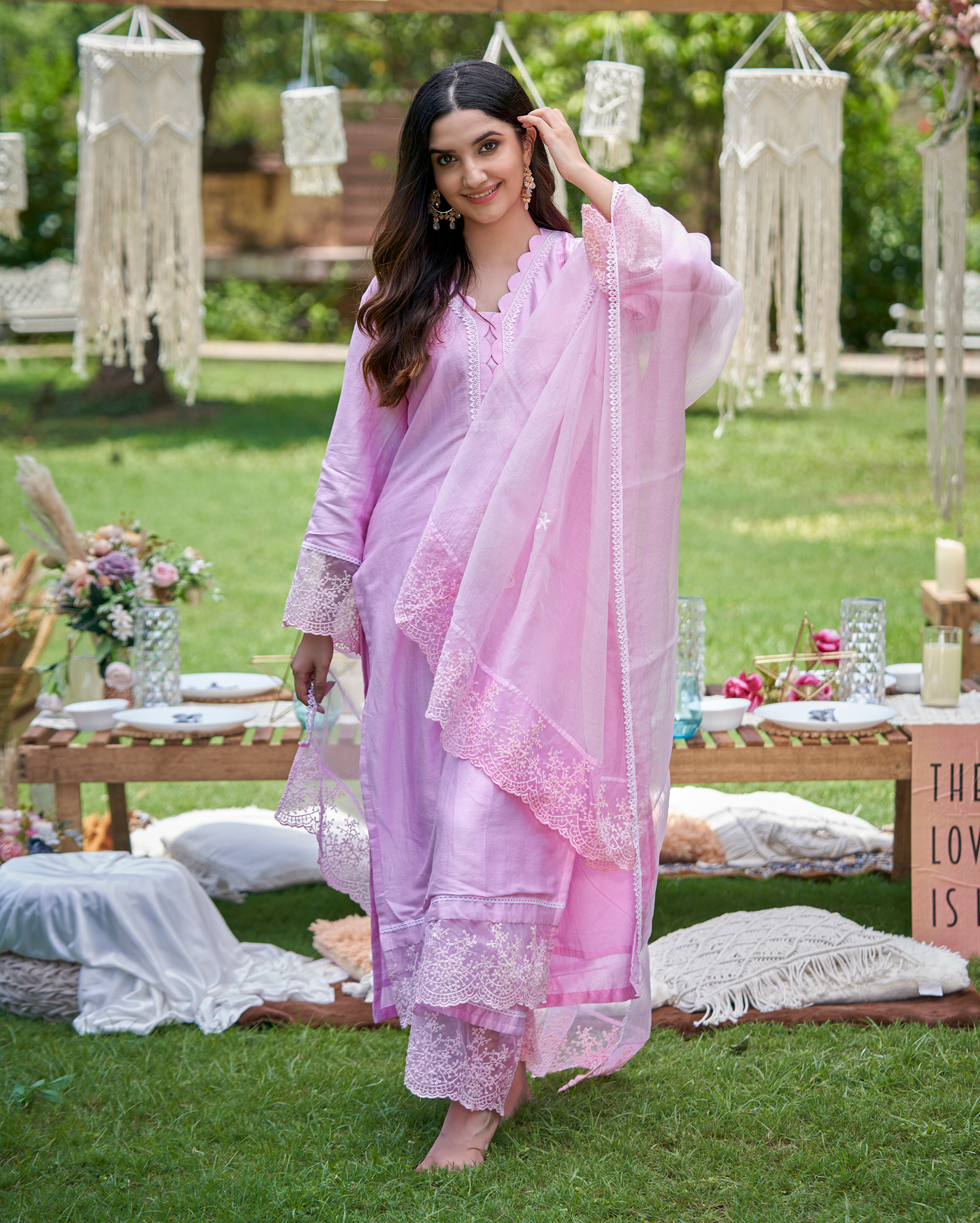 Abir Pink Solid Chanderi Kurta Set